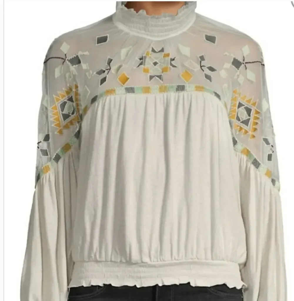 Free People Womens S Cream Monday Morning Embroidered Cotton Lace Top Boho